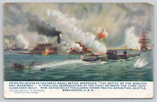 Naval Battle of the Monitor & Merrimac, Seattle WA, Art c1909 Postcard Ironclads picture
