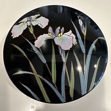 VTG Yamaji Black Iris Floral Trinket Jar Gold Outline Round Japan 5’ Diameter picture