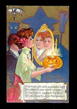 c1909 Halloween Postcard Victorian Couple Reflection JOL picture