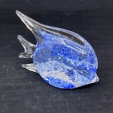 Beautiful Art Glass Hand Blown Blue White 4” Fish Figurine Paperweight picture