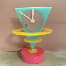Vintage Original 1980s Memphis  Tabletop Clock Pink Yellow Teal Rotates On Base picture