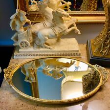 💥Vtg Victorian Gold Gilt Ormolu 💥 Filigree Foliage Oval Vanity Mirror Tray💥 picture