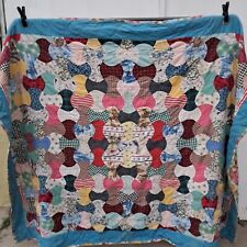 Vintage Hand Made Quilted Bow-Tie Pattern Quilt (60 in × 75 in) picture