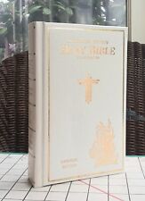 Catholic Bible 1970s White Leatherette Family Records Unused Memorial Ed Illustr picture