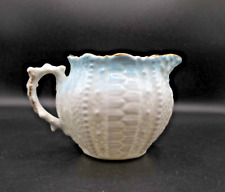 Antique fine porcelain Belleek unmarked small white sky blue gold creamer gold picture