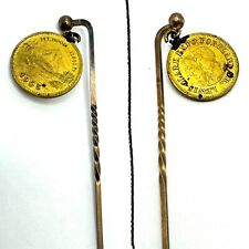 RARE Gold Tone 1905 Lewis and Clark Centennial Expo Coin Portland Oregon HAT PIN picture