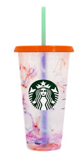 Starbucks 2021 Summer Color Changing Confetti 24 oz Reusable Cold Cup Orange Lid picture