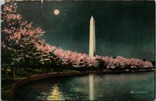 Washington DC, Monument Moonlight Reflection Pool, Cherry Blossoms Postcard picture