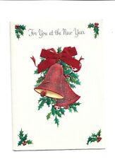 Vintage Christmas Card Pretty Glittered Bell with Red Bow HALLMARK picture