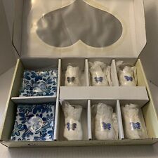 Turkish Tea Set CAY SETI Clear Glass Blue Flowers New Never Used 12 Pc Set picture