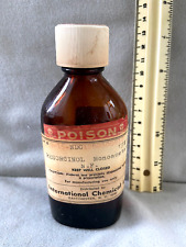 Vintage Poison International Chemical Amber SKULL CROSS BONES MEDICINE BOTTLE picture