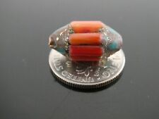 Vintage Tibetan Red Coral Inlaid Turquoise Bronze Amulet Loose Bead Component  picture