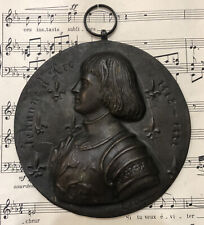 Rare Large Antique French Joan of Arc Bronze Medal Plaque Signed d'Ogonne c1880 picture