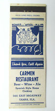 Carmen Restaurant - Tampa, Florida 20 Strike Matchbook Cover Matchcover Spanish picture