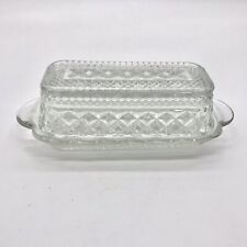Vtg Elegant American Pressed Clear Glass Butter Dish with Lid Diamond Pattern picture