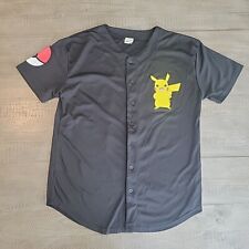 Pokemon Pikachu #025 Adult Black Button-Up Baseball Jersey, Size Medium  picture