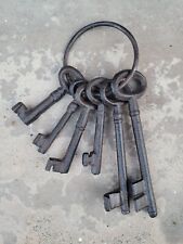Rustic Jailor Pirate Skeleton Keys Ring  Black Cast Iron Old West Décor 6 Keys picture