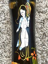 Lacquer Wood Vase Mother of Pearl Shell Inlay Korean Black Bamboo Vintage picture