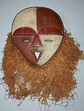 Large African Wooden Tribal Mask 10 inches Burlap Headdress Outstanding picture