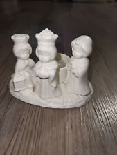 Vintage Wise Men 3 Kings Ceramic Candle Tealight Holder White Figurine 5”x3.5” picture