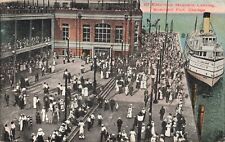 SHIP c.1908 Great View BUSY Steamer Excursion Ferry Docks in Chicago at the Pier picture