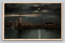 c1922 Moonlinght Night Lighthouse Postcard Cuyahoga River Cleveland OH picture