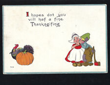 c1913 Dutch Have A Fine Thanksgiving Cute Couple Turkey Pumpkin Bergman Postcard picture
