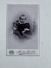 CDV Photo Little Girl Hugging Pug Dog Toy Statue Christianstad picture
