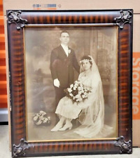 Antique Black & White Married Wedding Portrait Couple Carved Framed Photo picture