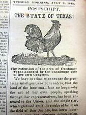 1845 display headline newspaper w ANNEXATION of the REPUBLIC OF TEXAS to the US  picture