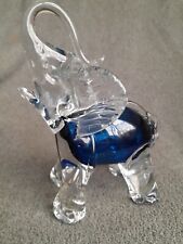 Stunning Vintage Glass Elephant Blue Figurine Hand Blown Art Glass Trunk Up picture