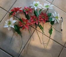 Vintage Red White Plastic Christmas Poinsettia Stems Crafts picture