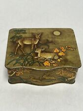 Deer Fawn Embossed Art Deco Biscuit Tin Vintage Lidded 12MB English Preserves picture