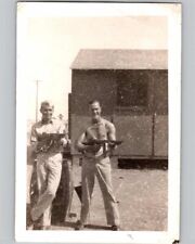 c1940 Two Soldiers Shirtless Tommy Guns World War 2 WW2 Gay Int? Snapshot Photo picture