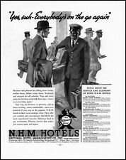 1936 N.H.M. Hotels railroad terminal porter business vintage art print ad XL10 picture