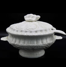 1940 Italian Lidded Soup Tureen Conch Shell Handle And Ladle Large Ceramic White picture