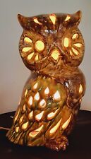 Amazing MCM Pottery Figural Owl Lamp Pierced Woodland Forest Glaze TV Desk Table picture