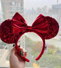 US DisneyParks Minnie Mouse Ears Pirate Disneyland Red Sequin Bow Headband 2022 picture