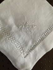 Antique French Cotton handkerchief, Hand embroidered with Royal Crown 23cm picture
