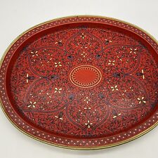 VTG Red With Persian Motif 14” X  11 1/2” Metal Oval Serving Tray picture