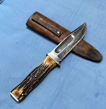Vintage KA-BAR Union Cutlery Olean N.Y. Stag Fixed Blade Hunting Knife w/ Sheath picture