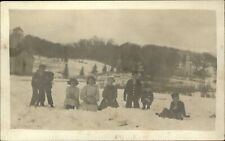 RPPC ~ children with no coats posing in the snow ~ 1904-1918 real photo postcard picture