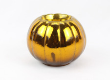 Antique Yellow Glass Pumpkin Shape Candle Stand Holder: Vintage Decor Collectibl picture