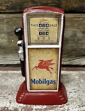MOBILGAS Pegasus Gasoline Red Mini Gas Pump 6.5” Tall Metal Penny Coin Bank picture