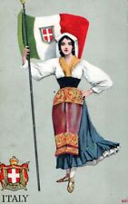 ITALY - Young Woman, Flag And Shield Postcard - udb (pre 1908) picture