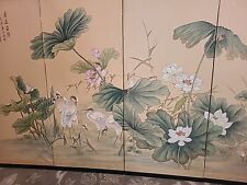 Large Dancing Lotus Birds Japan Byobu Handpainted Silk Panels Painting picture