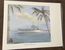 USS HONOLULU Naval Art Print - Warship Chas Lundgren Embossed  50 States Ships picture