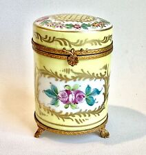 G L  LIMOGES Gilded Footed PORCELAIN BOX w/ Metal Trim Floral Made in France VTG picture