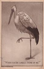 Vintage When You're Lonely Think Of Me Postcard 1911 Shy Stork Lifting One Leg picture