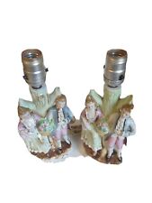 Antique Vintage Pair French Boudoir Lamps Porcelain Couple Figurine picture